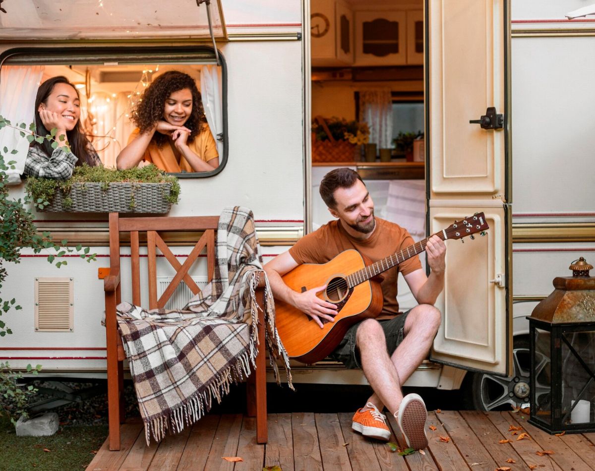 A soulful jamming session where melodies dance through twilight air
